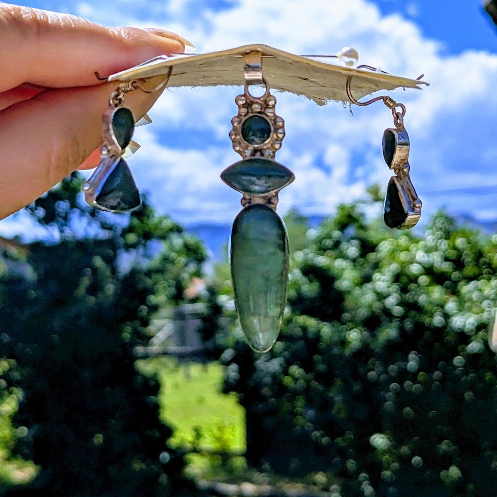 Luminous Jade and Sterling Silver Pendant with Matching Earrings